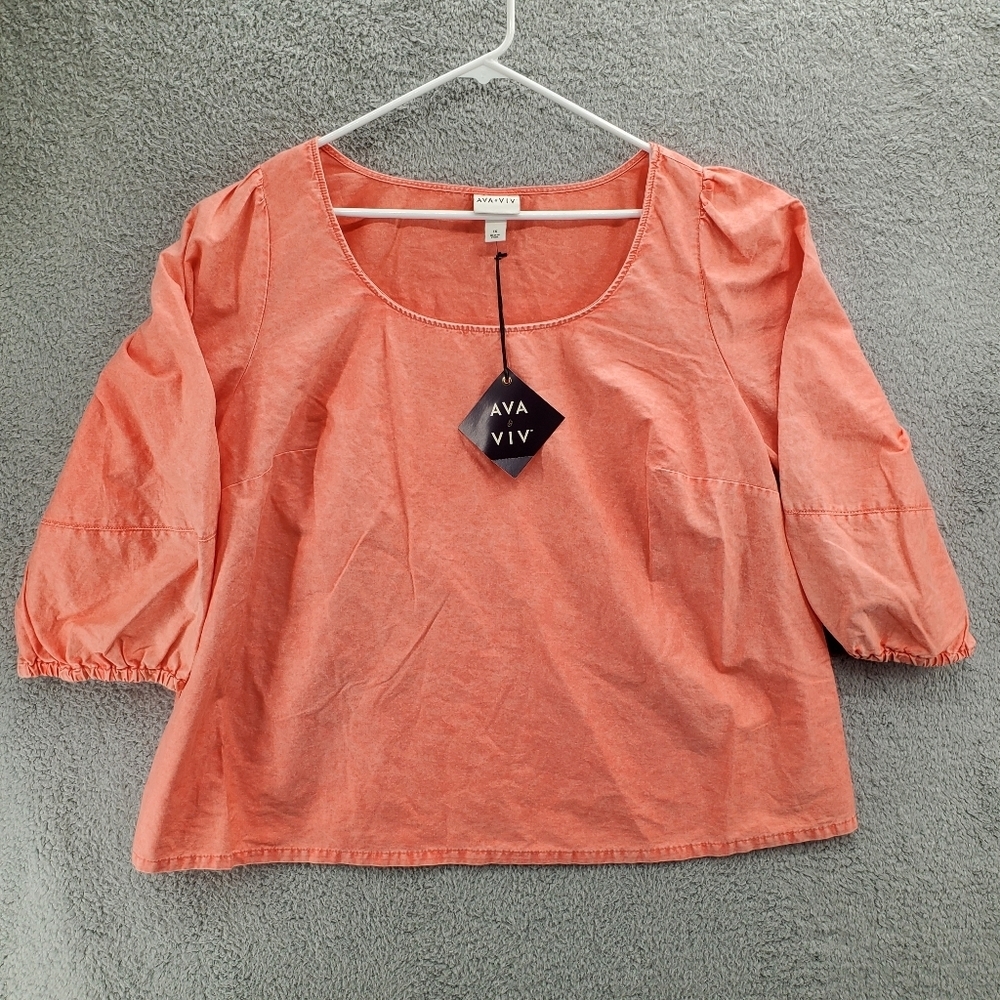 Ava & Viv Blouse Women's Balloon 3/4 Sleeve Coral NWT Size 1X
